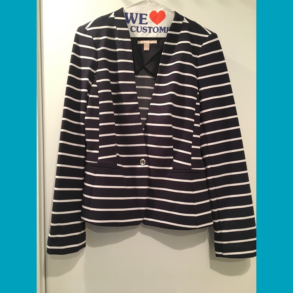 Banana Republic collarless striped blazer